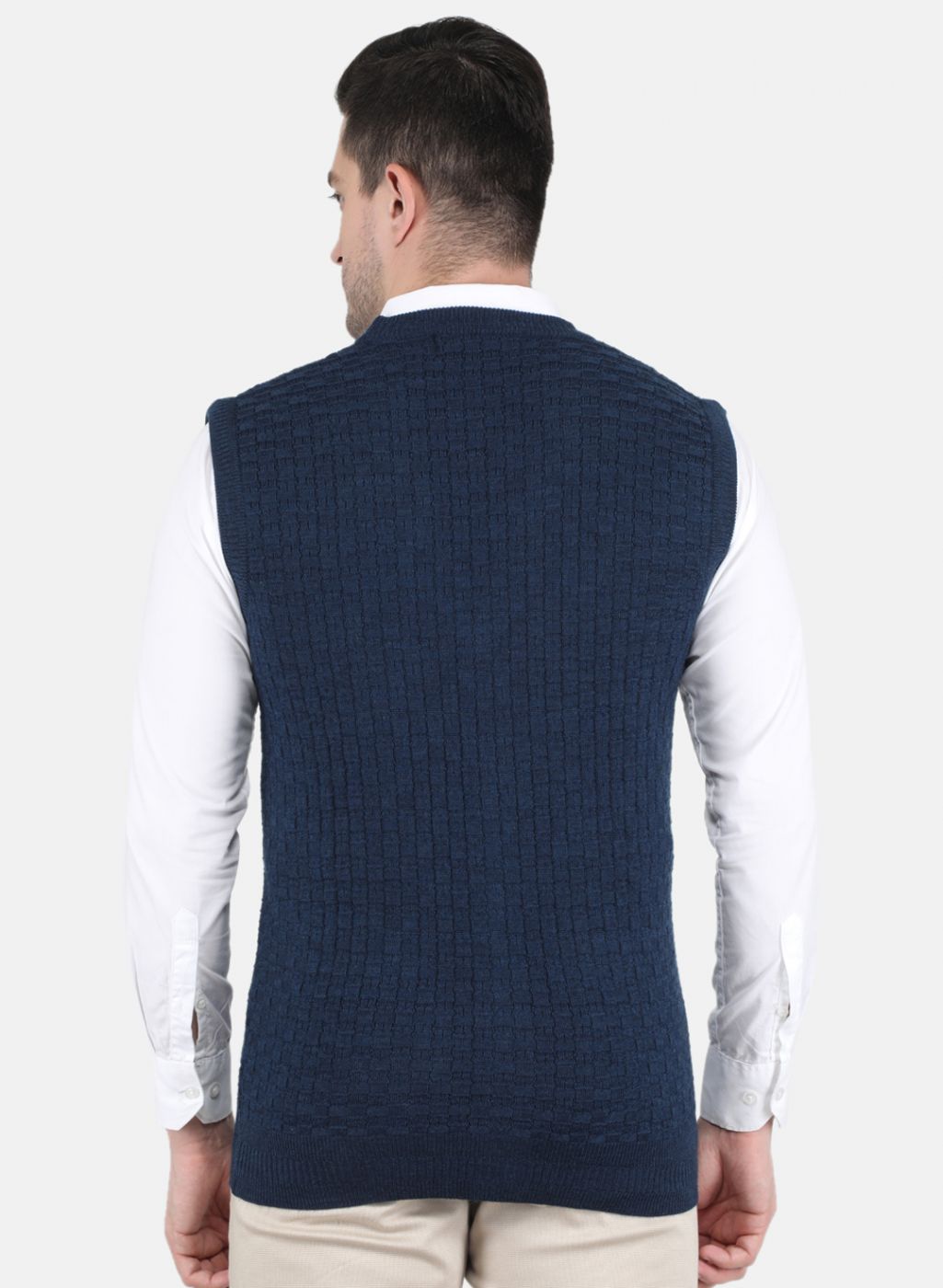 Men NAvy Blue Self Design Cardigan