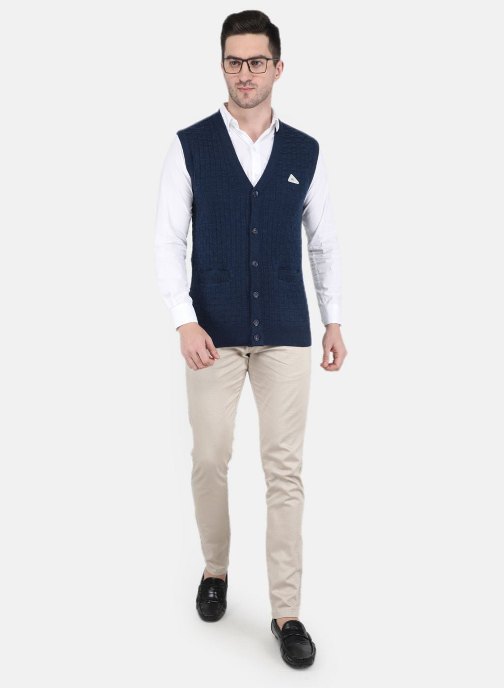 Men NAvy Blue Self Design Cardigan