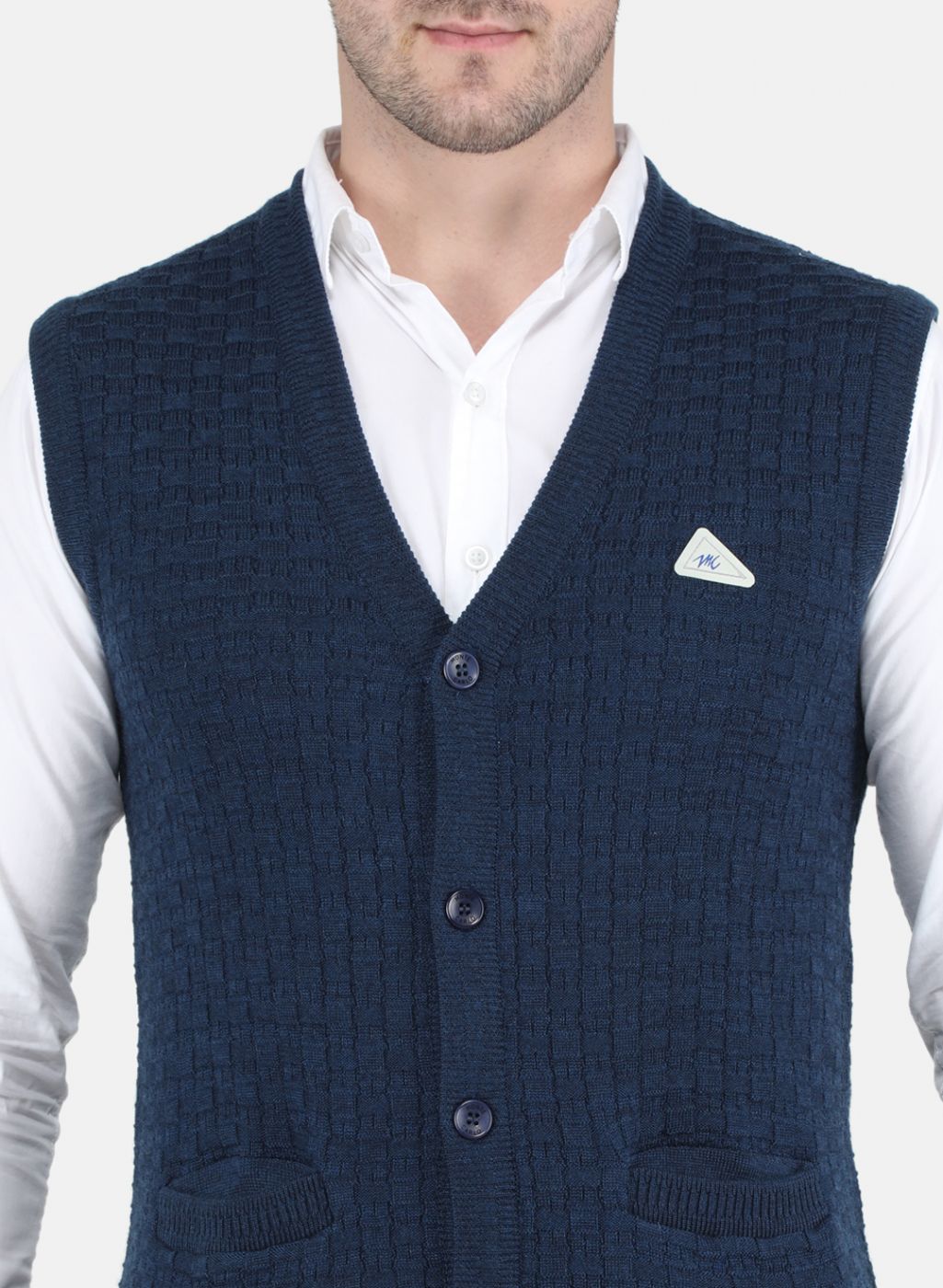 Men NAvy Blue Self Design Cardigan