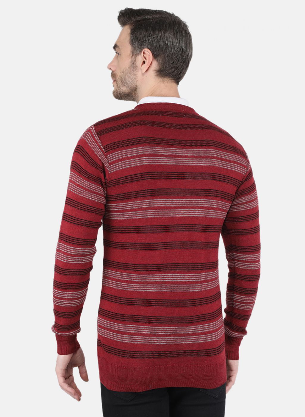 Men Red Self design Pullover