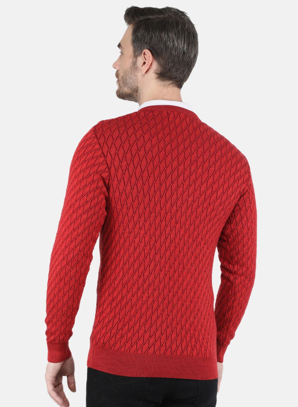 Men Red Self design Pullover