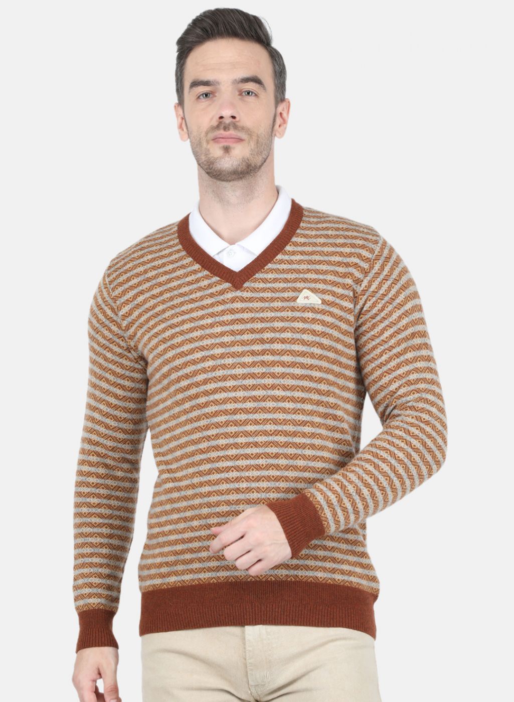 Buy Golden Self Design V Neck Sweater Online in India - Monte Carlo