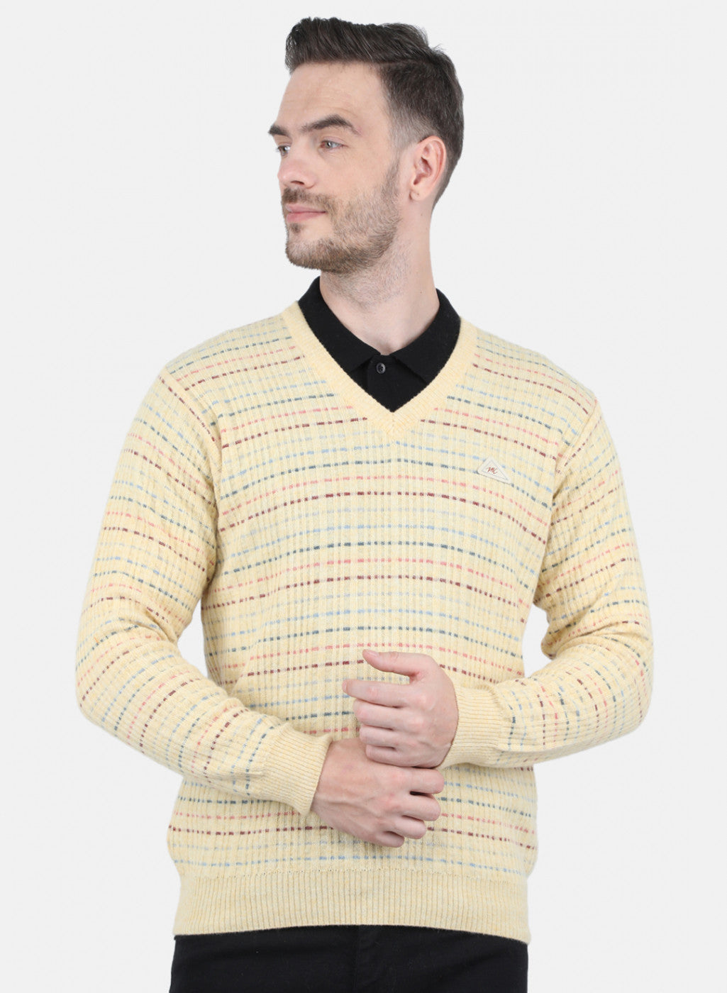 Men Yellow Self Design Pullover