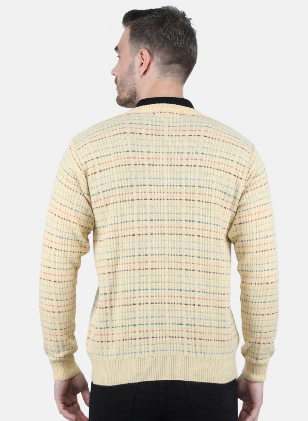 Men Yellow Self Design Pullover