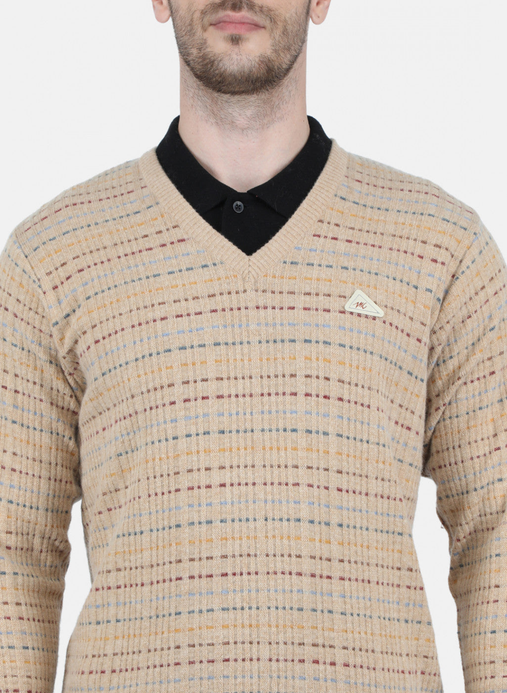 Men Beige Self Design Pullover