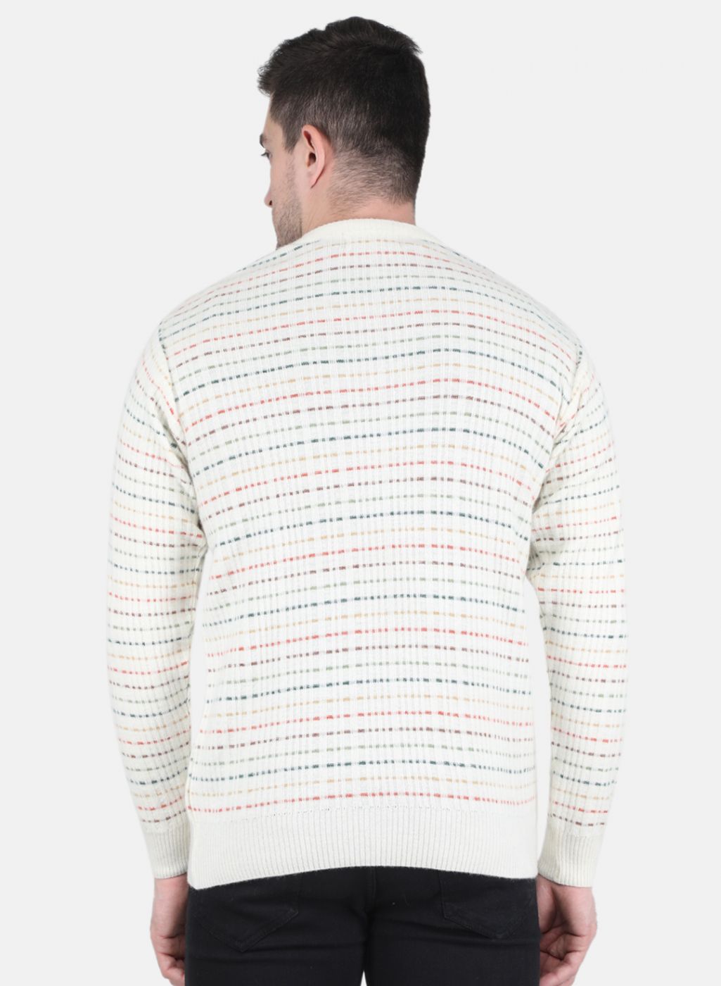 Men Off White Self Design Pullover