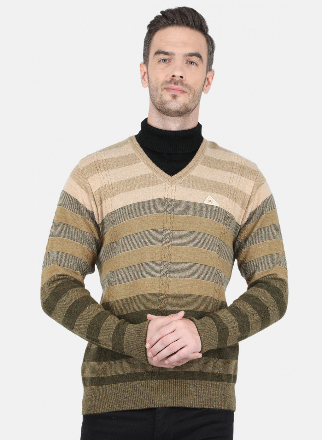 Men Olive Self Design Pullover