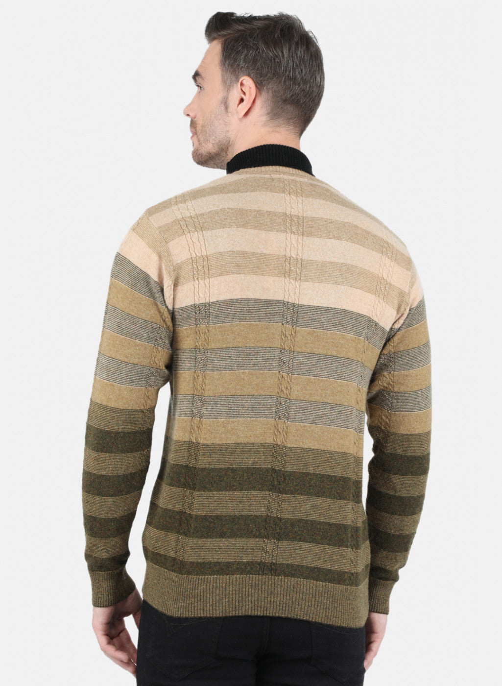 Men Olive Self Design Pullover