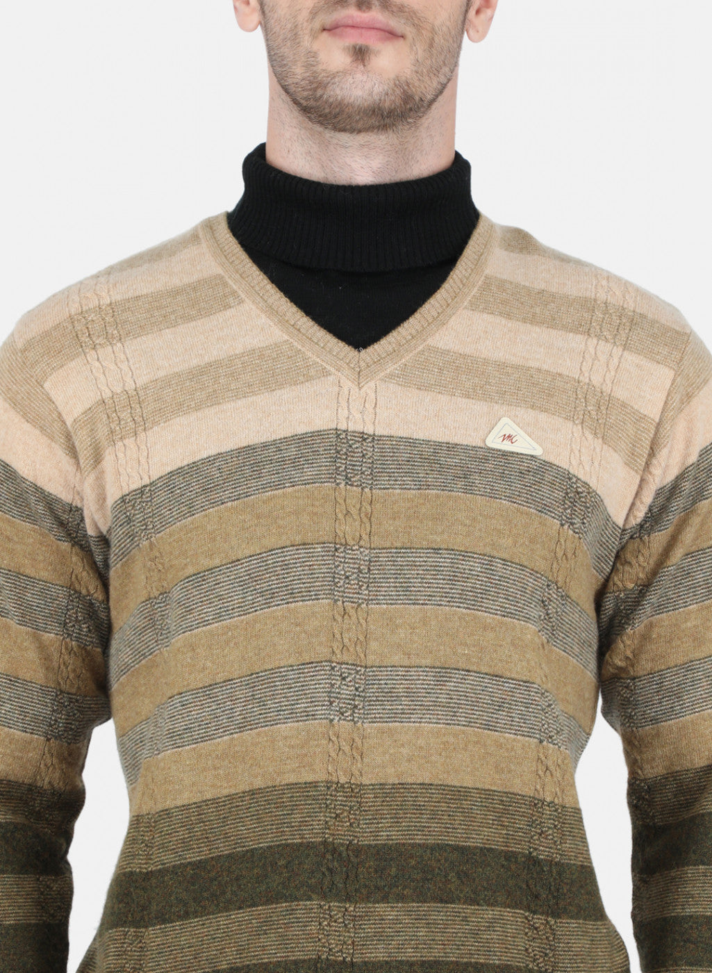 Men Olive Self Design Pullover