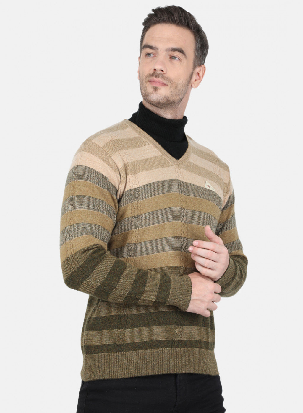 Men Olive Self Design Pullover