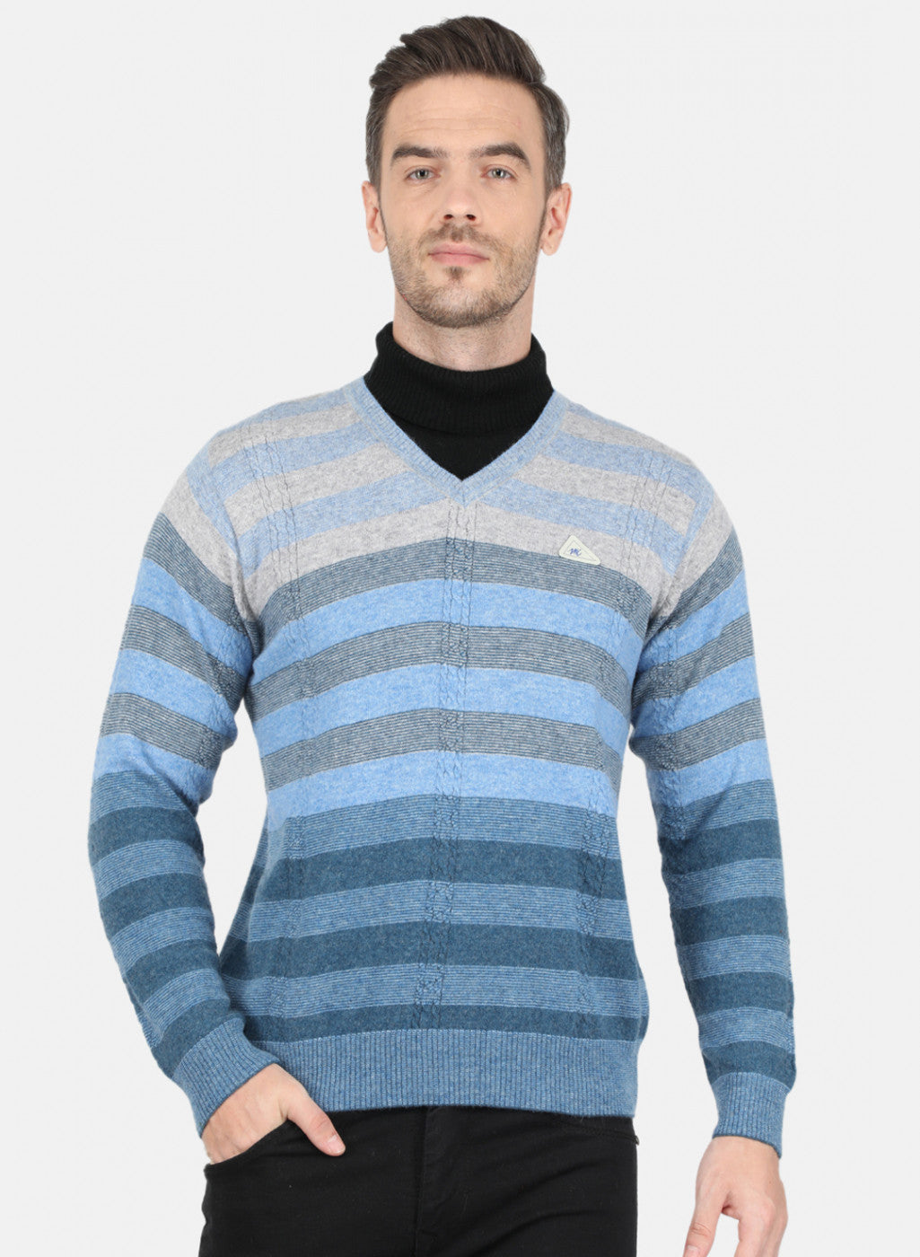 Men Sky Blue Self Design Pullover