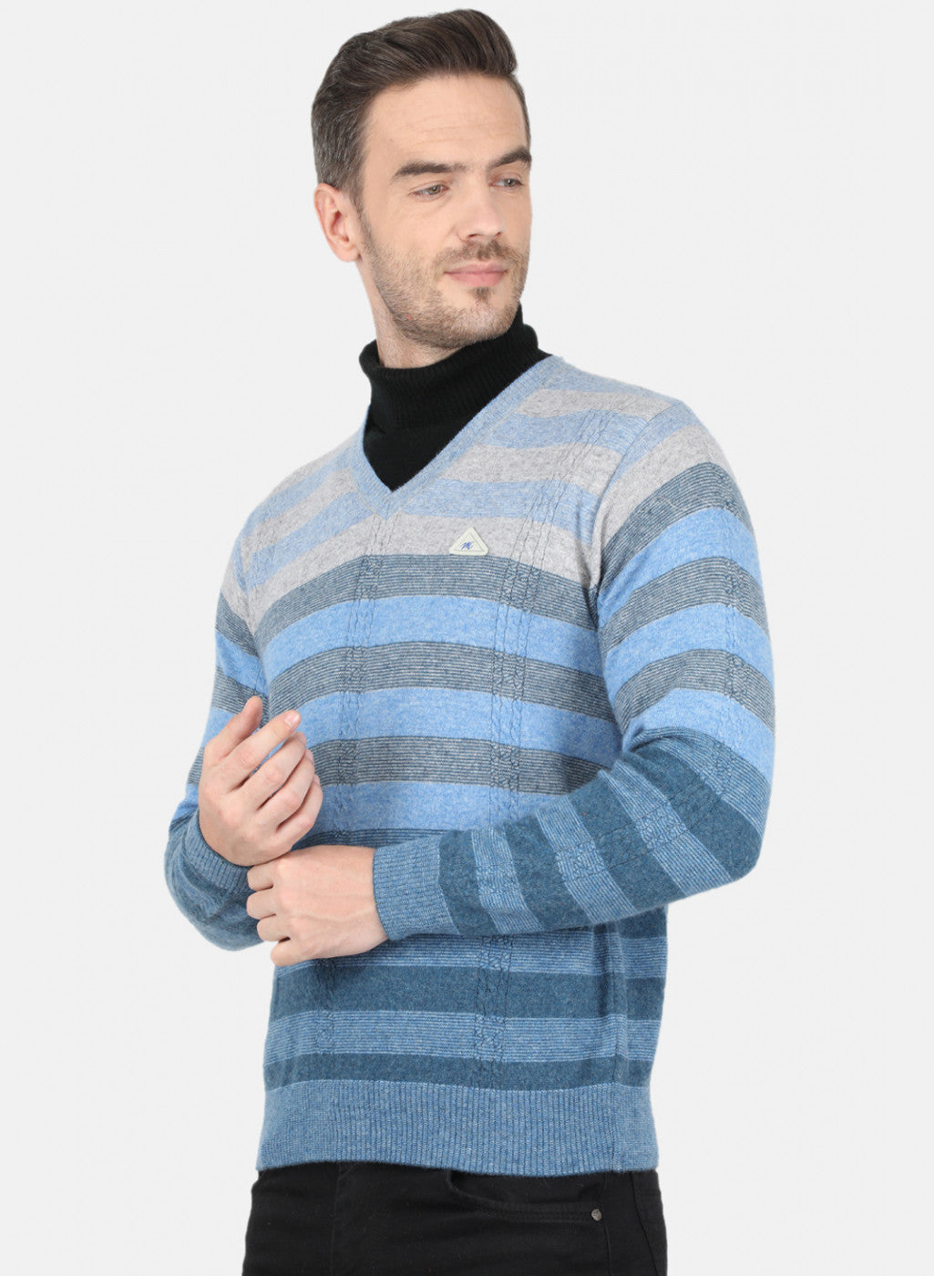 Men Sky Blue Self Design Pullover