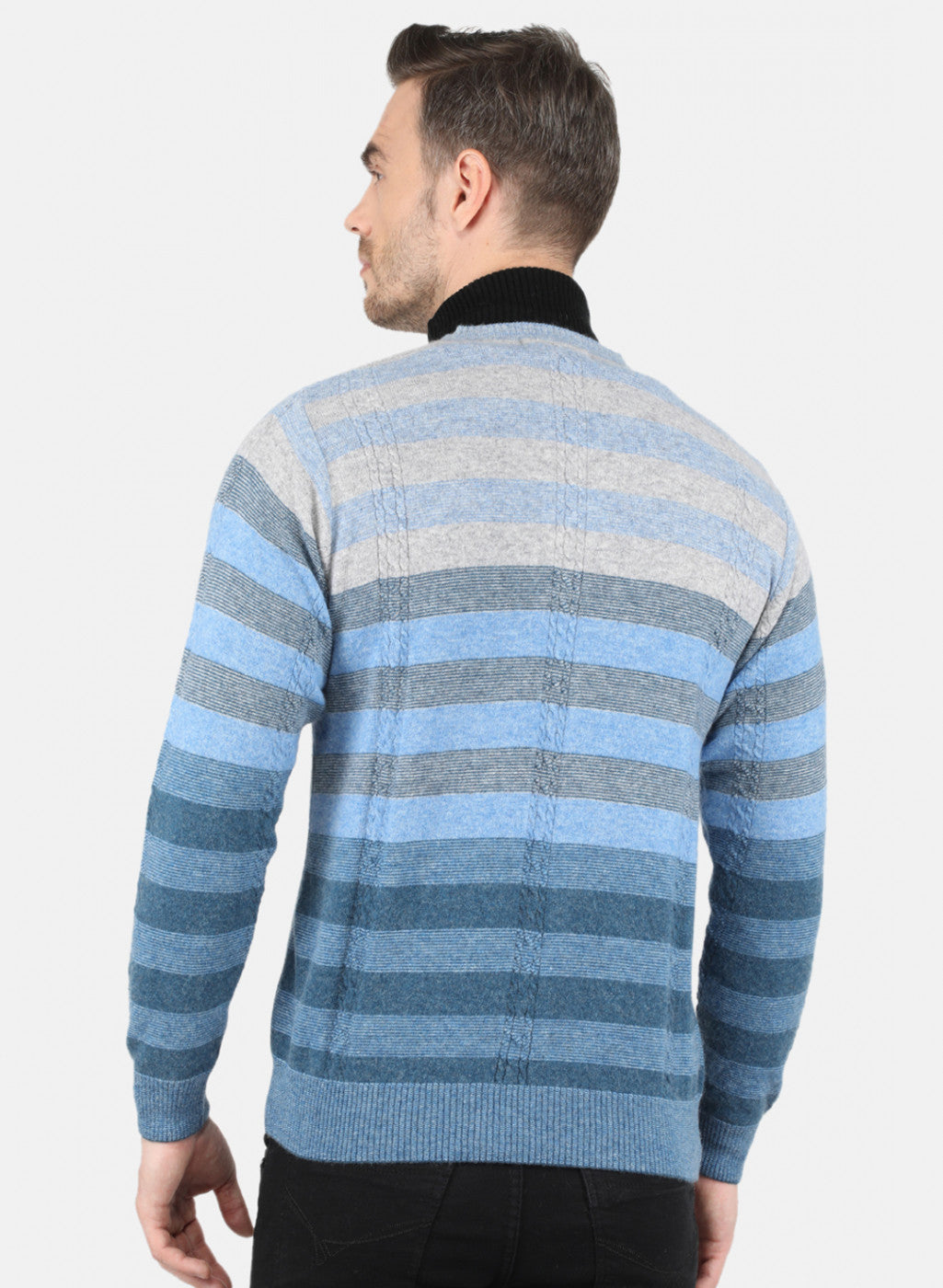 Men Sky Blue Self Design Pullover