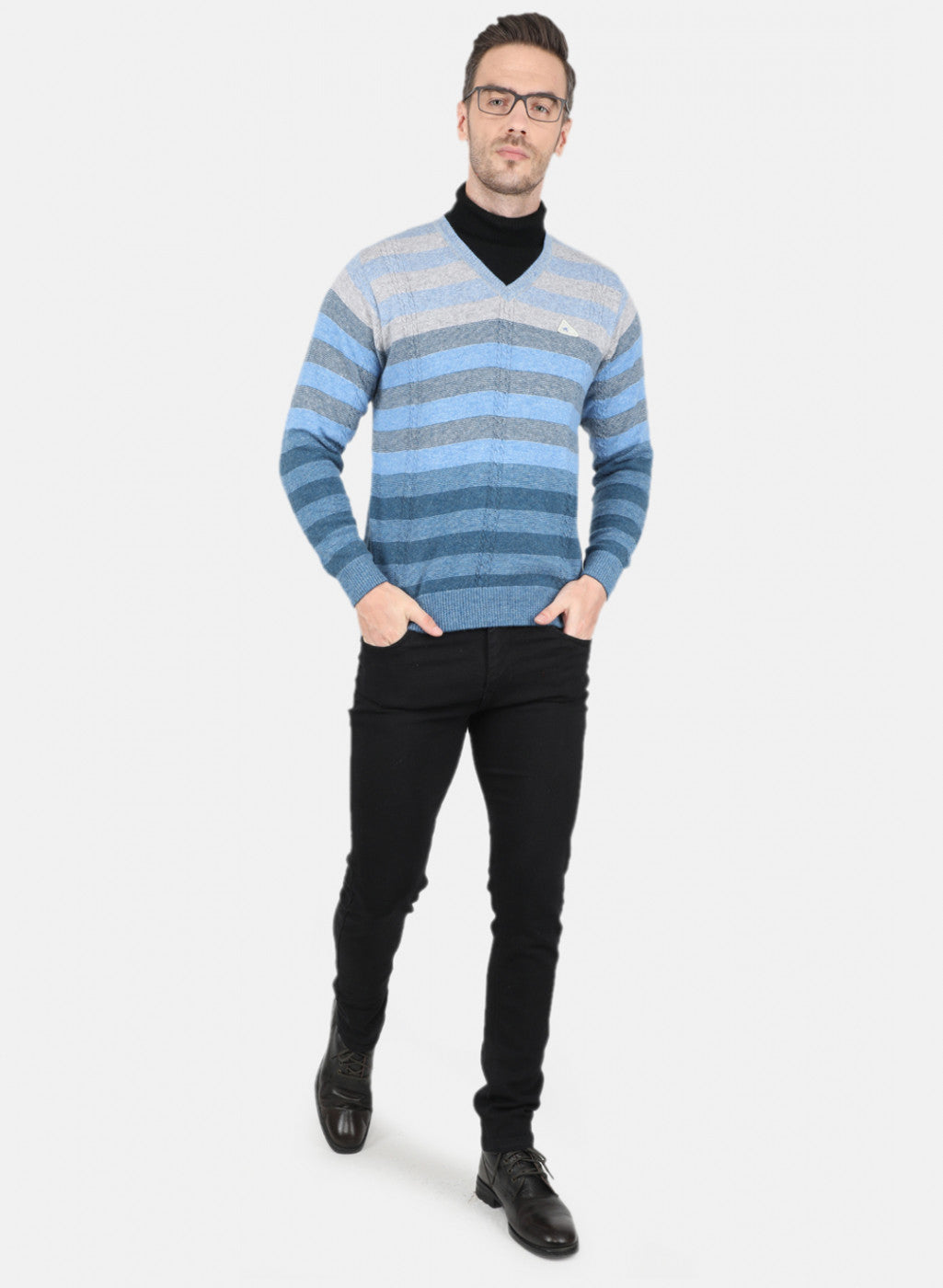 Men Sky Blue Self Design Pullover