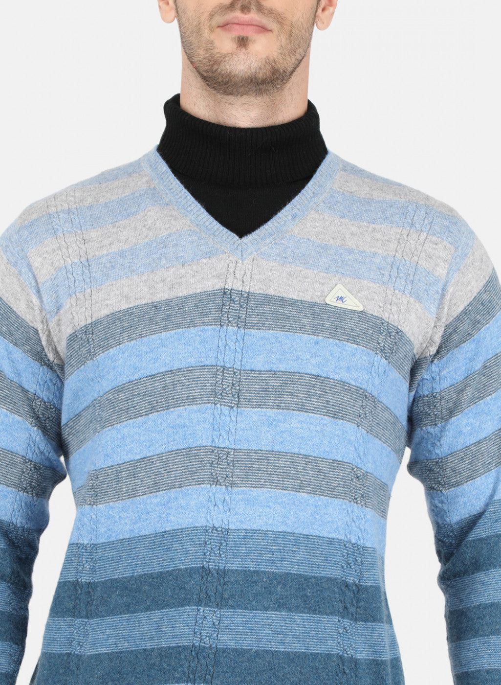 Men Sky Blue Self Design Pullover