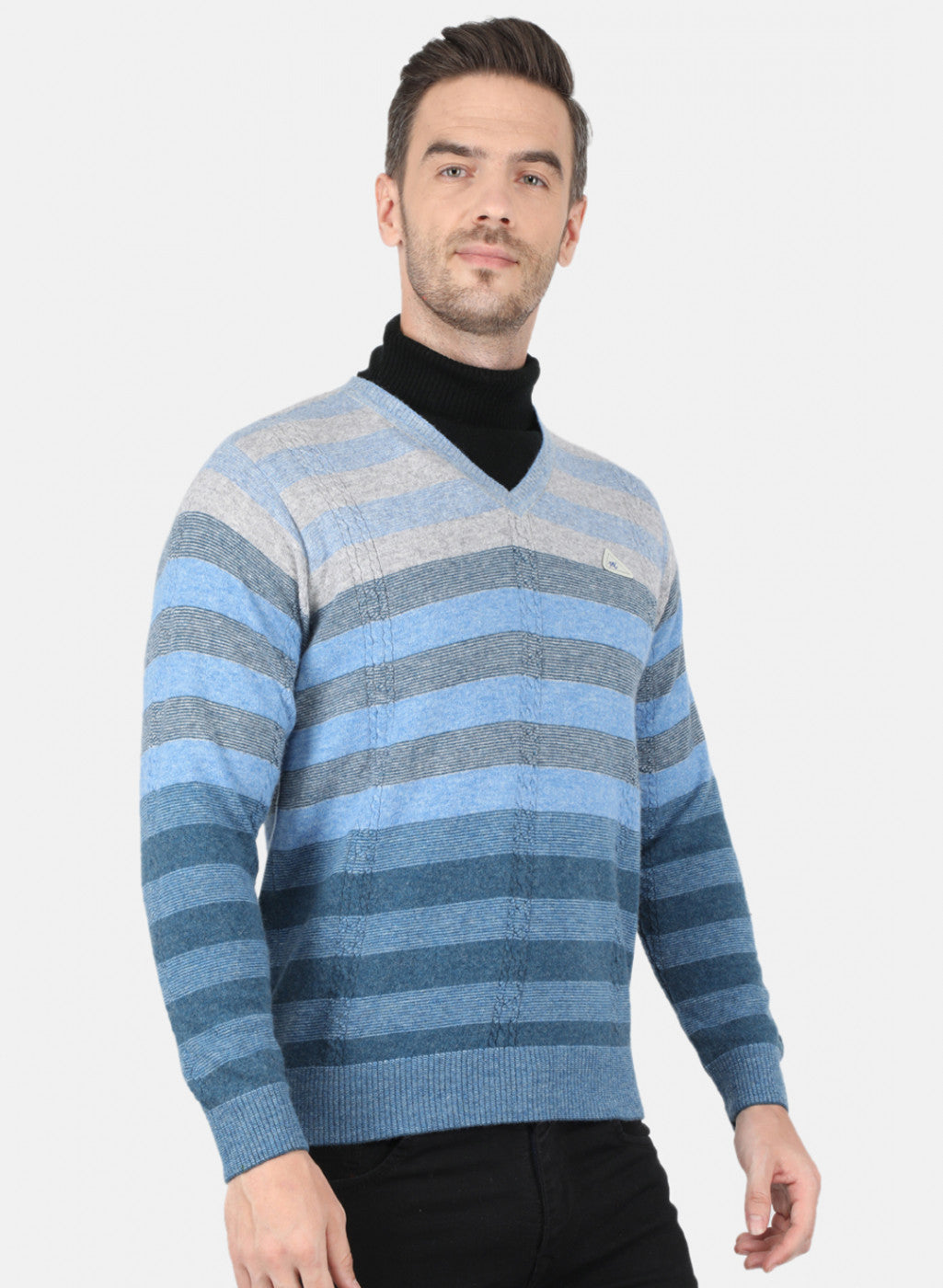 Men Sky Blue Self Design Pullover