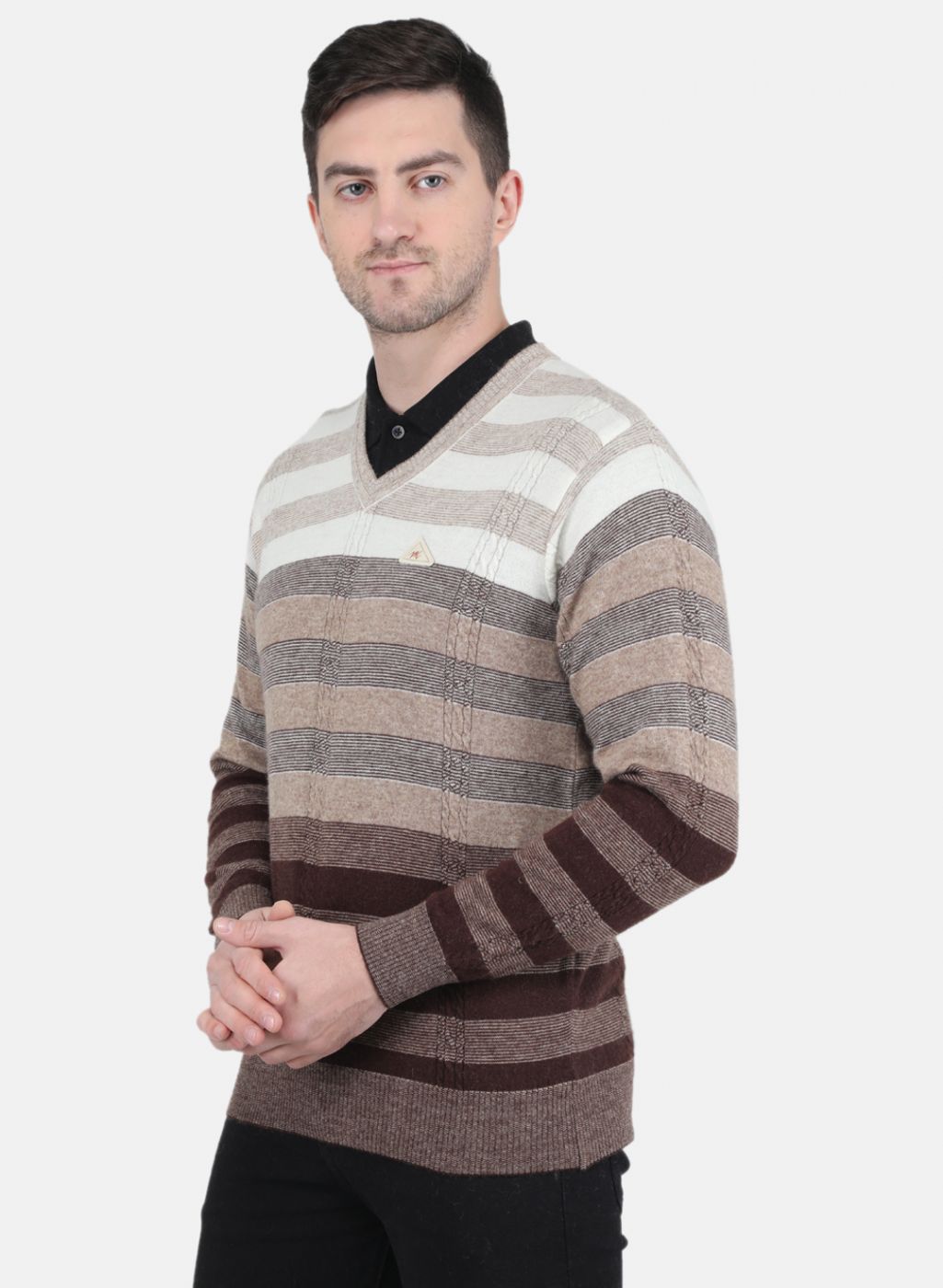 Men Brown Self Design Pullover