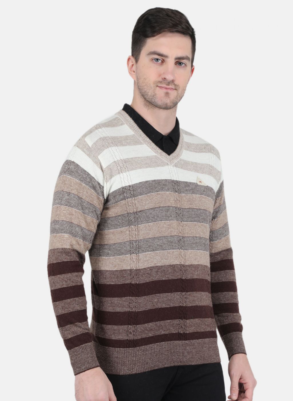 Men Brown Self Design Pullover