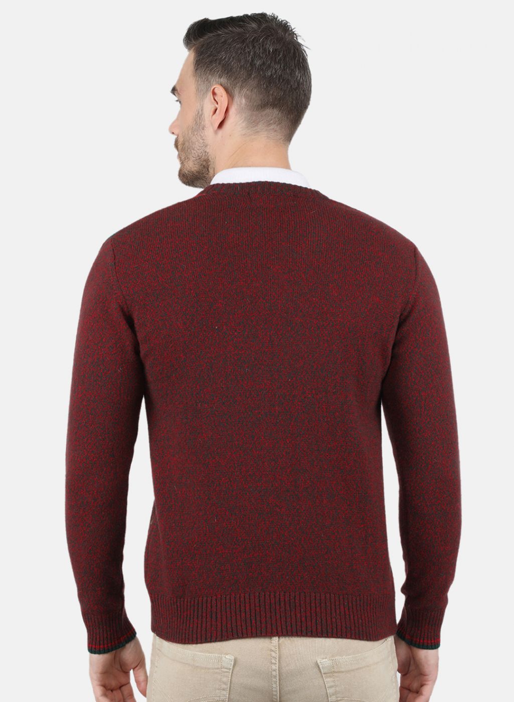 Men Maroon Self Design Pullover