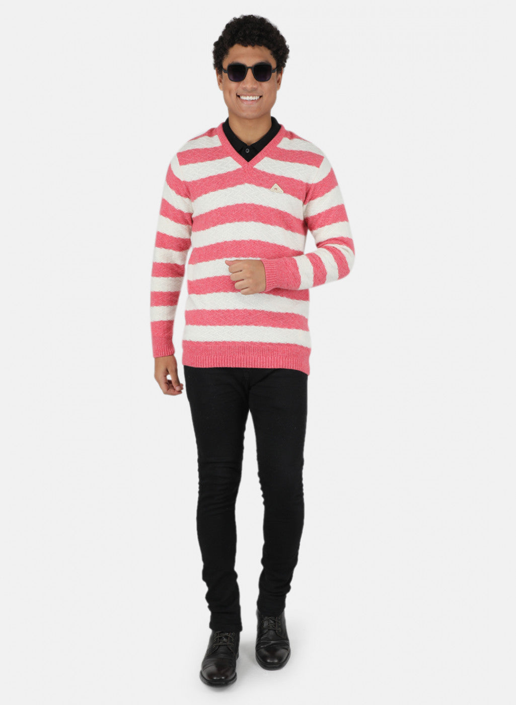 Men Pink Self Design Pullover