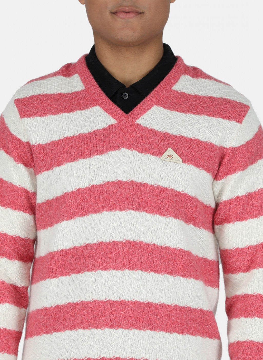 Men Pink Self Design Pullover