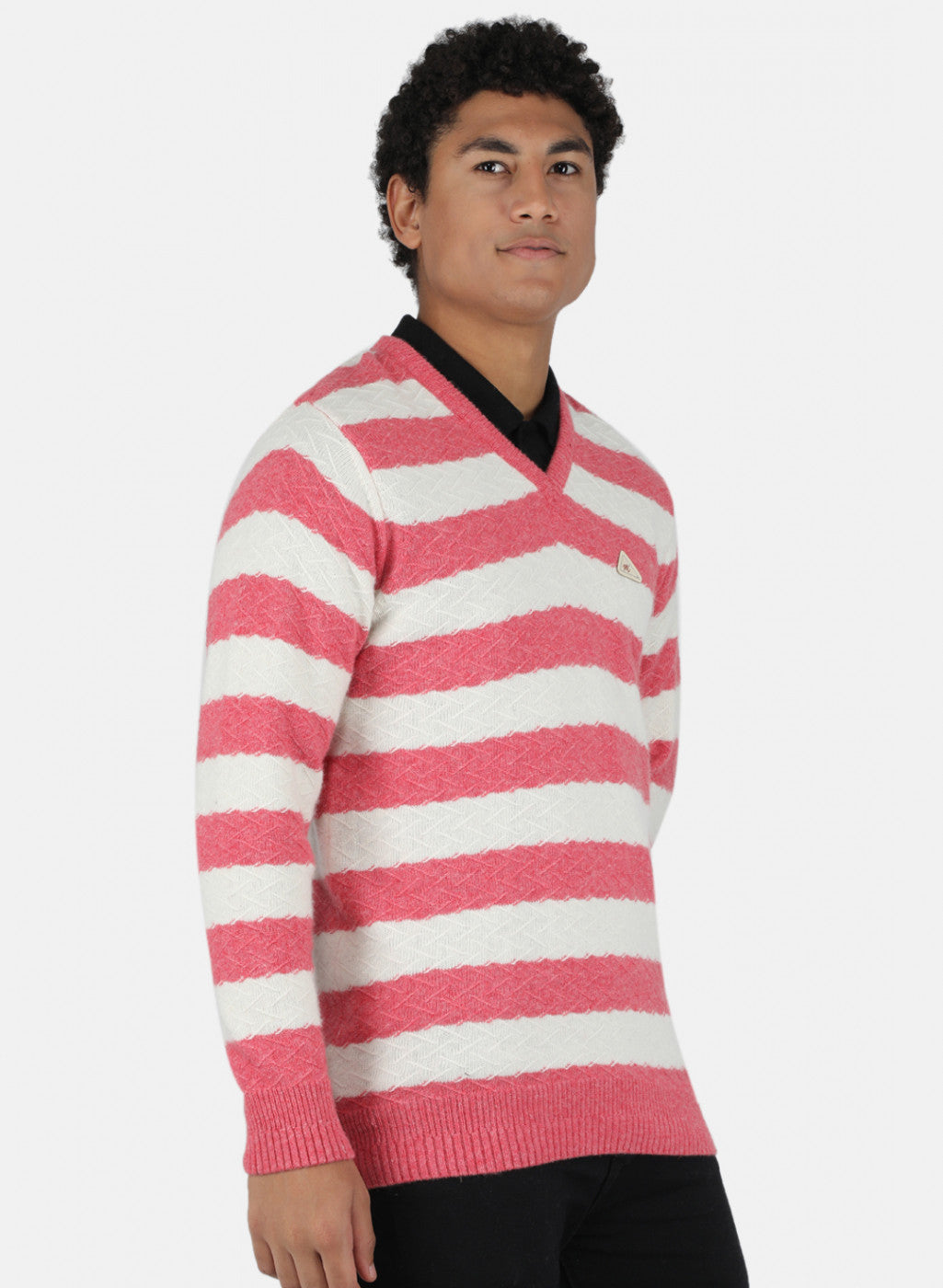 Men Pink Self Design Pullover