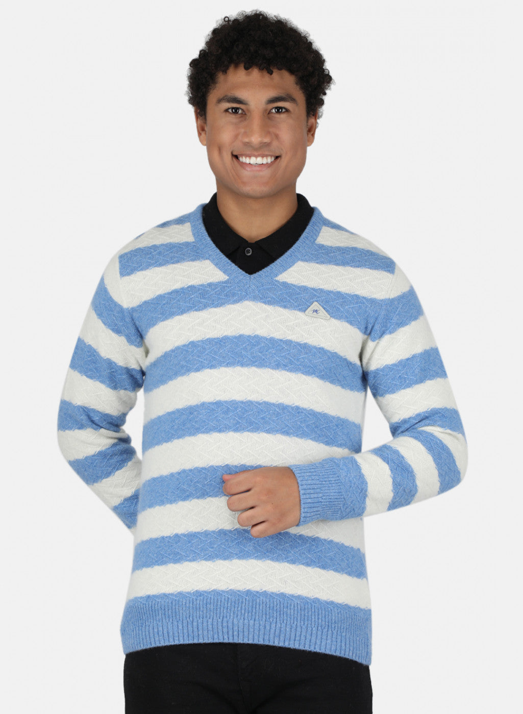 Men Blue Self Design Pullover