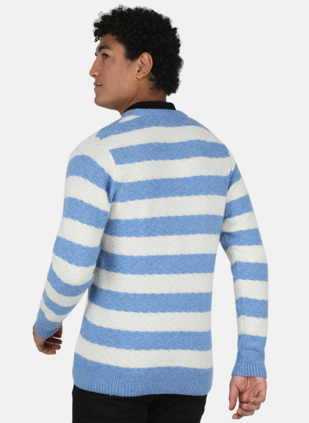 Men Blue Self Design Pullover