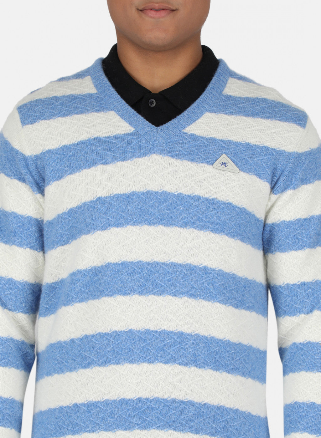 Men Blue Self Design Pullover