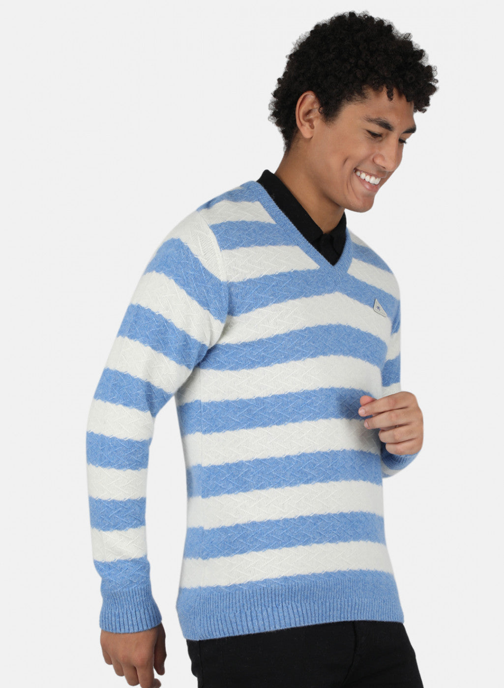 Men Blue Self Design Pullover