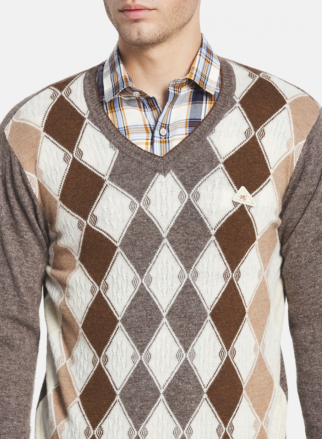 Men Brown Printed Pullover