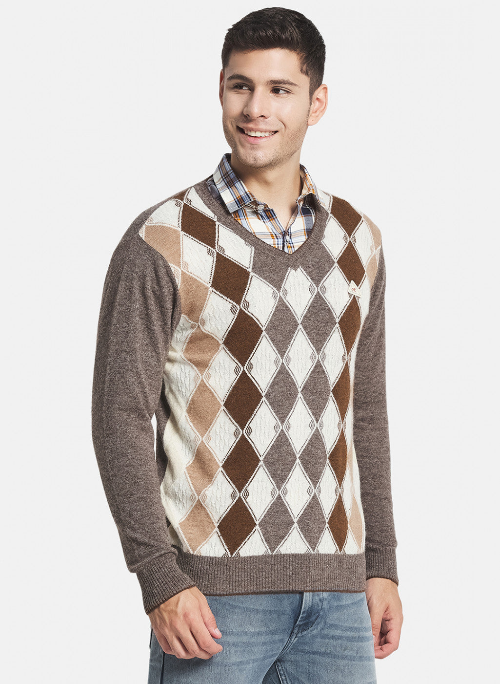 Men Brown Printed Pullover