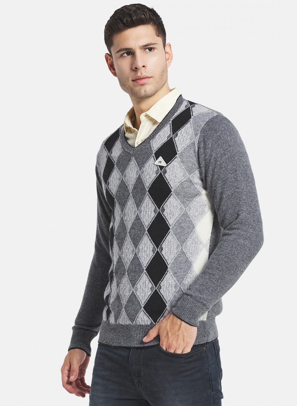 Men Grey Printed Pullover