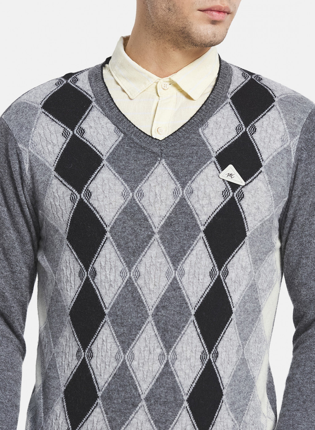 Men Grey Printed Pullover