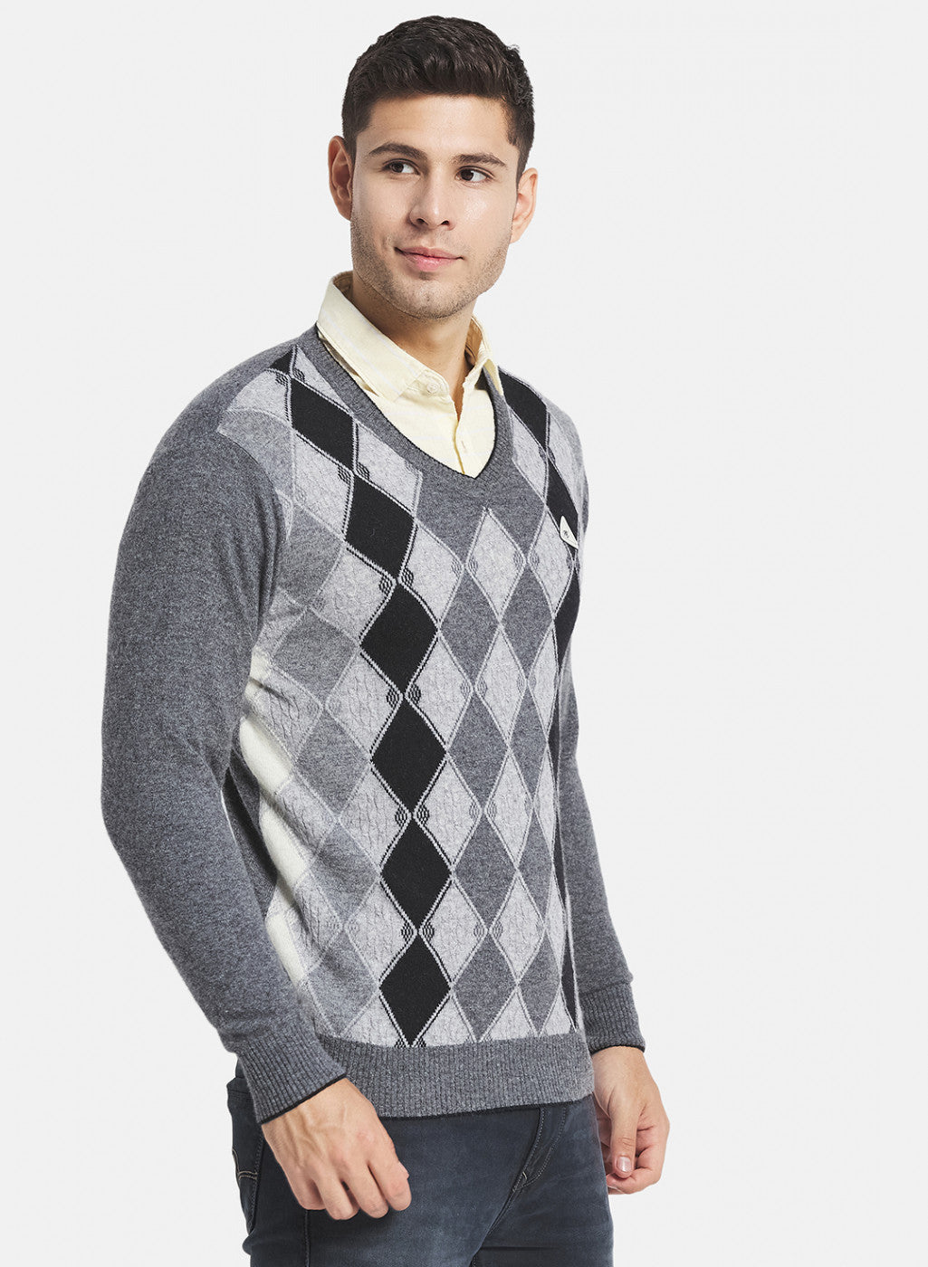 Men Grey Printed Pullover