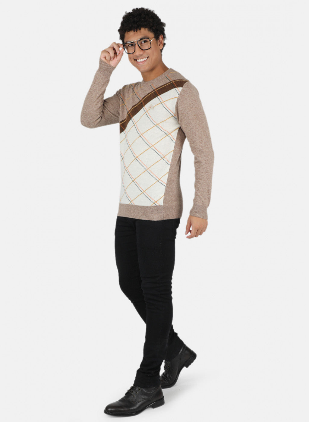 Men Light Brown Printed Pullover