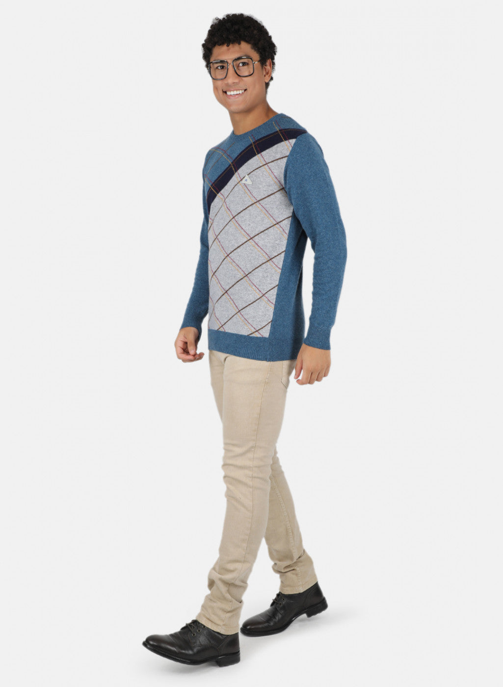 Men Blue Printed Pullover