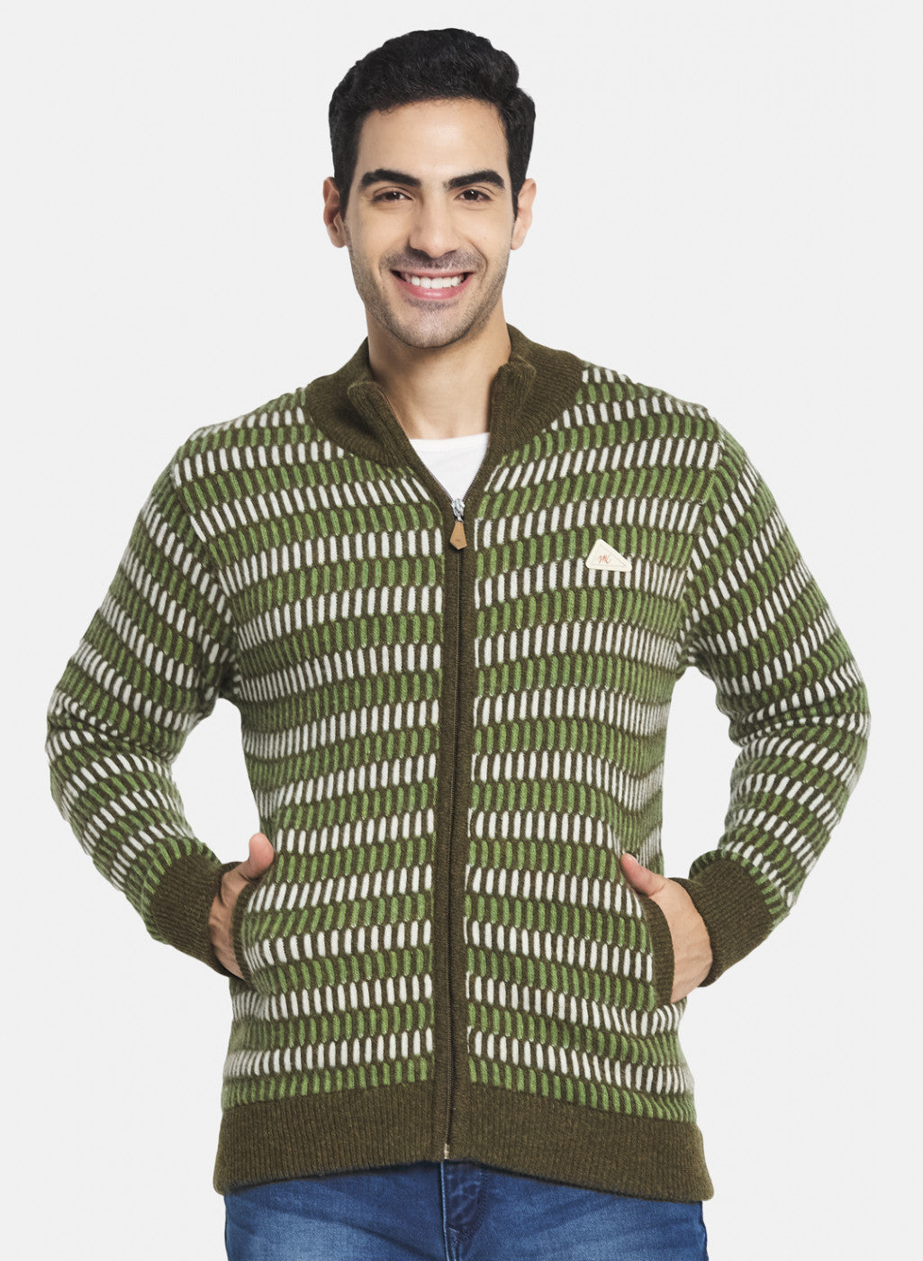 Men Green Self Design Pullover