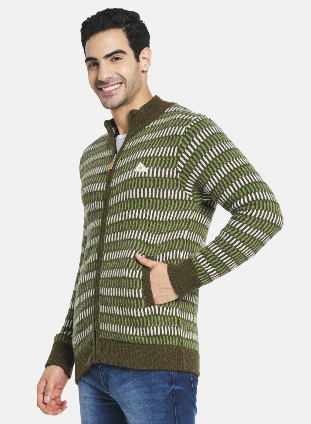 Men Green Self Design Pullover