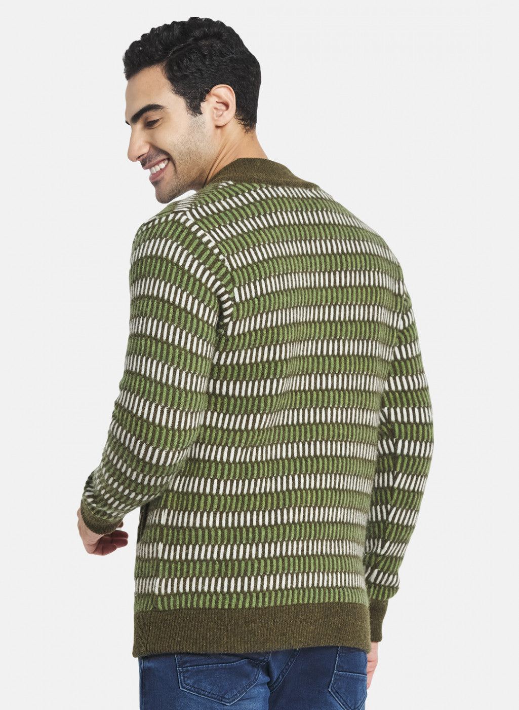 Men Green Self Design Pullover