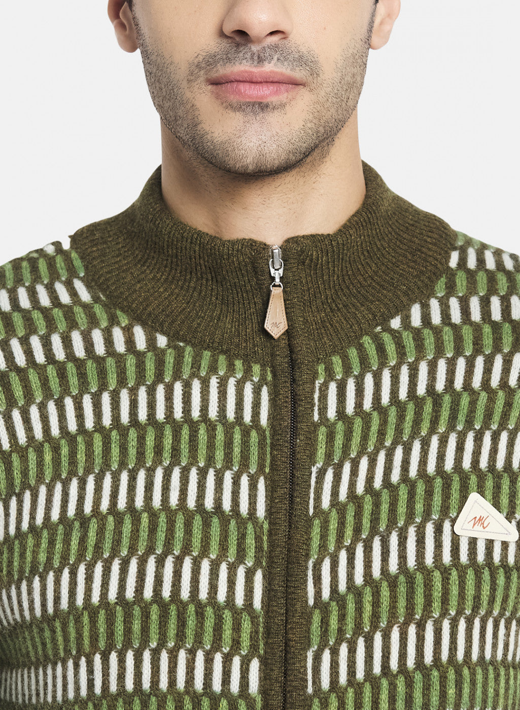 Men Green Self Design Pullover