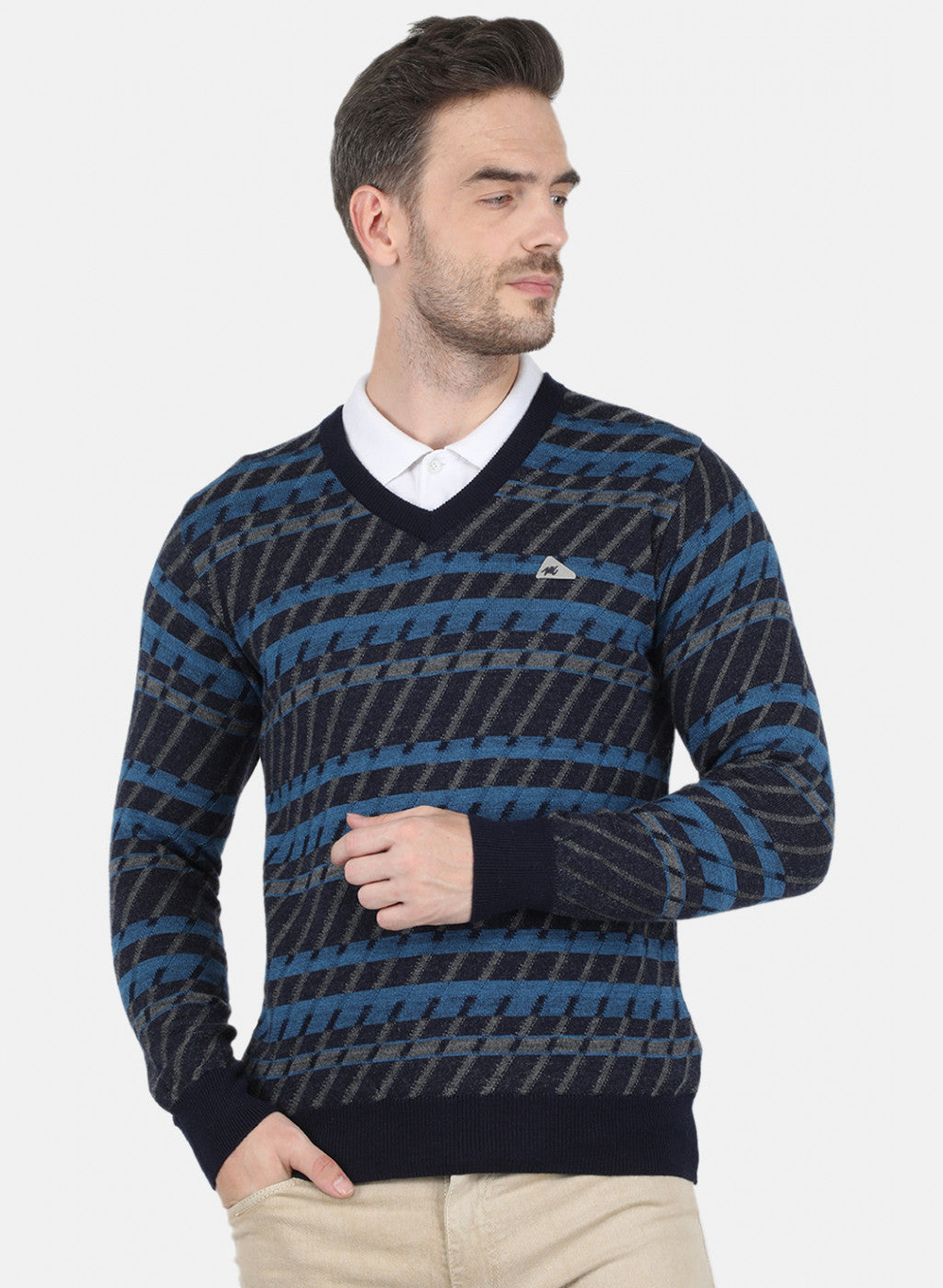 Men NAvy Blue Jaquard Pullover