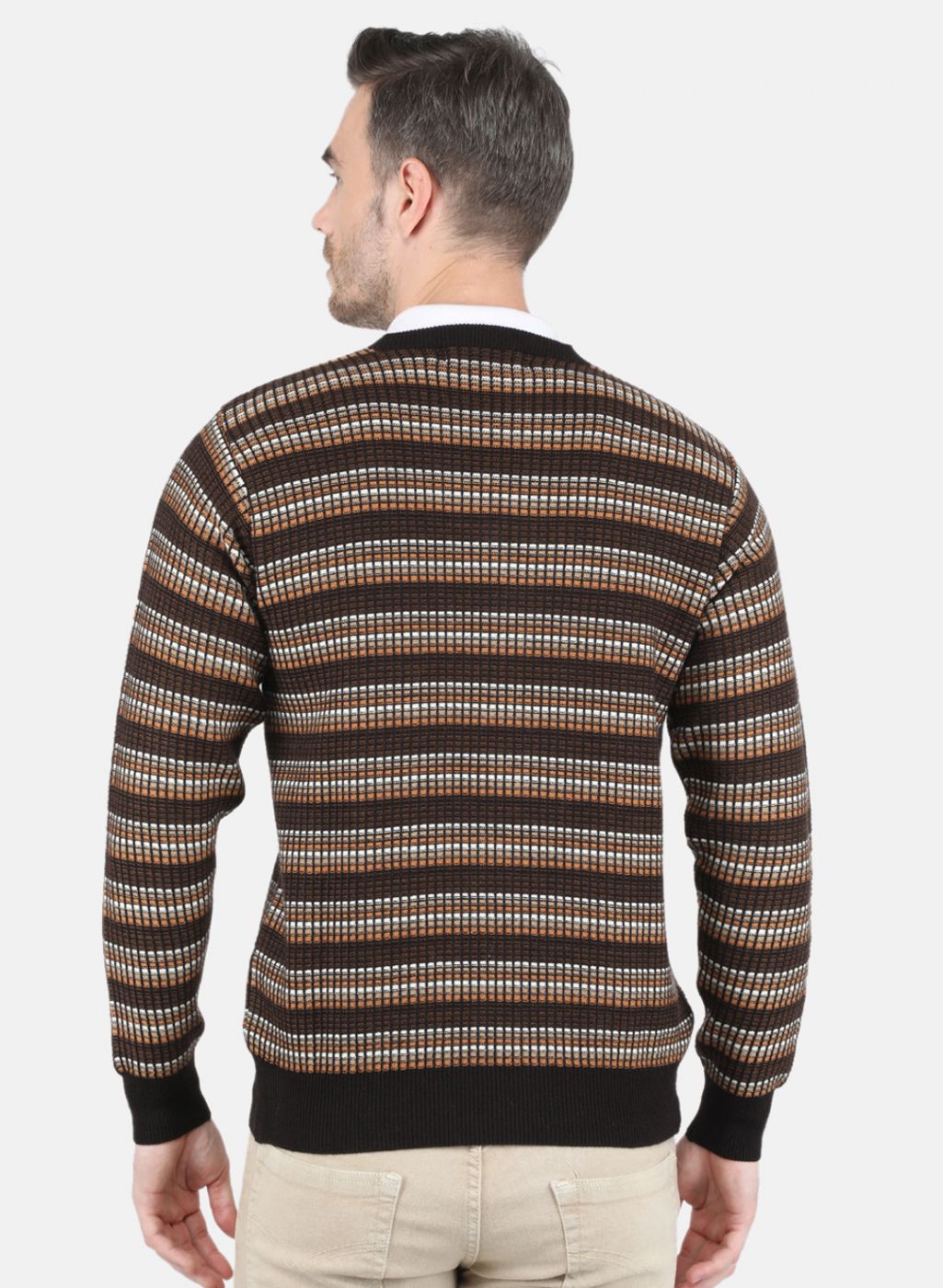 Men Brown Self Design Pullover