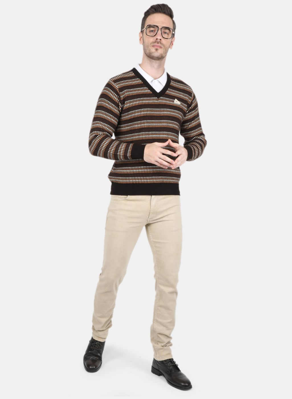 Men Brown Self Design Pullover