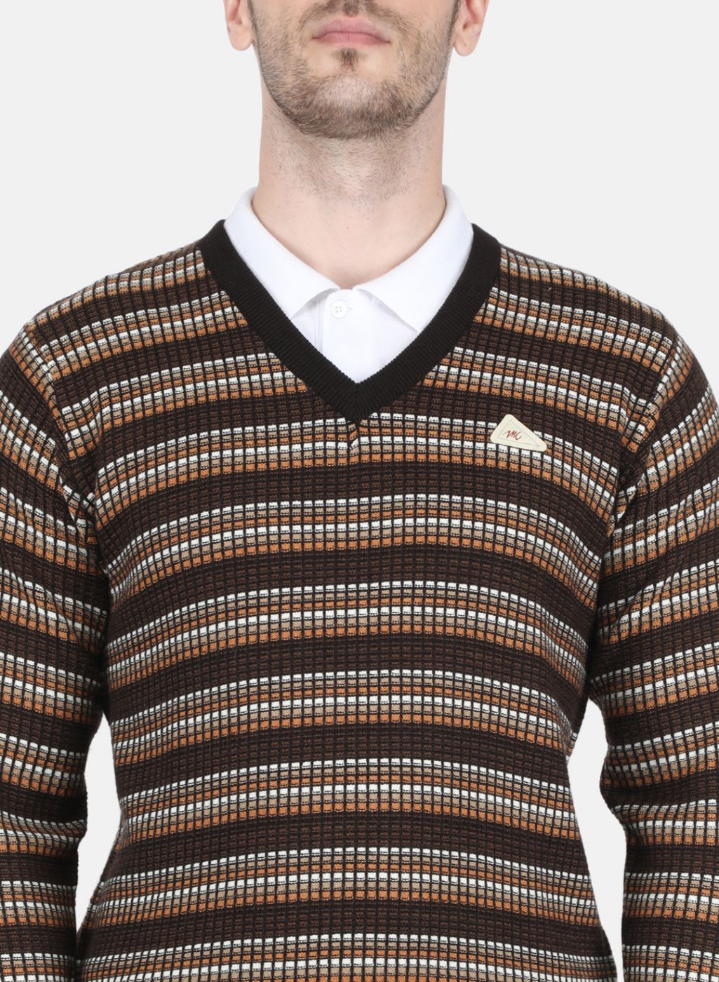 Men Brown Self Design Pullover