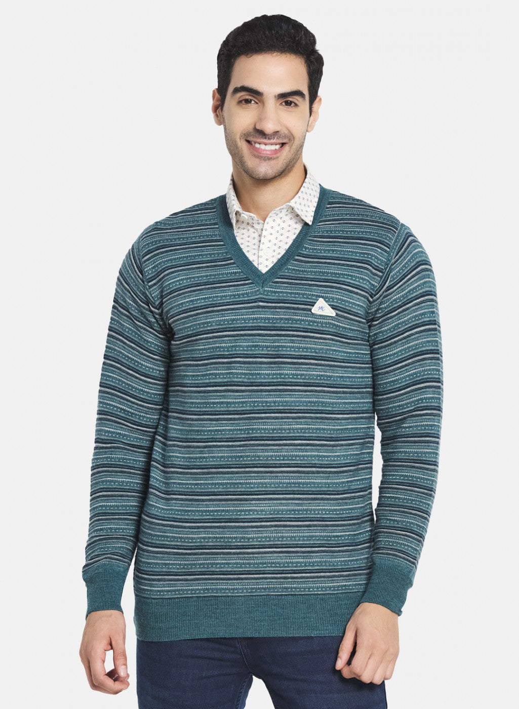 Men Blue Jaquard Pullover