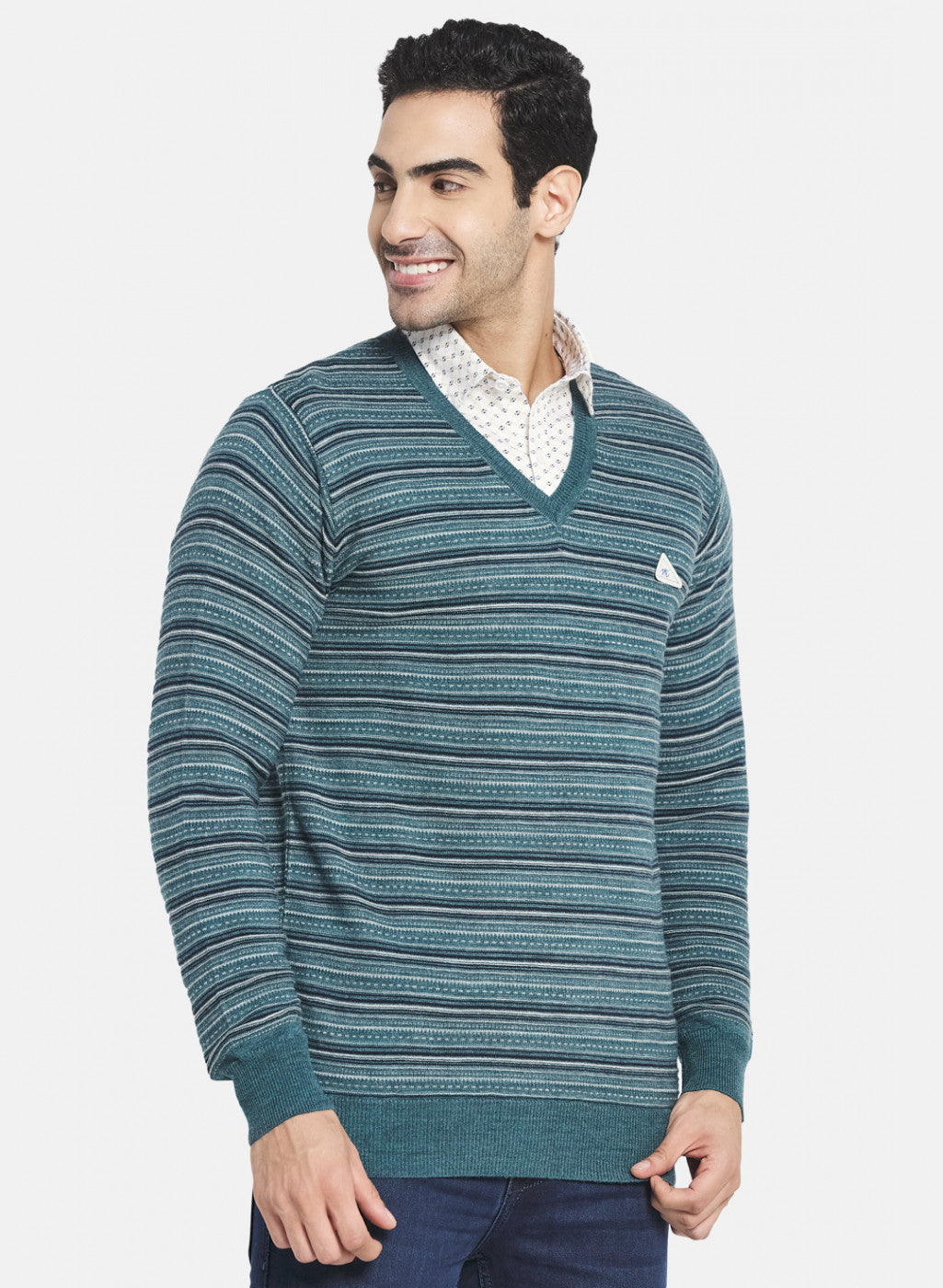 Men Blue Jaquard Pullover