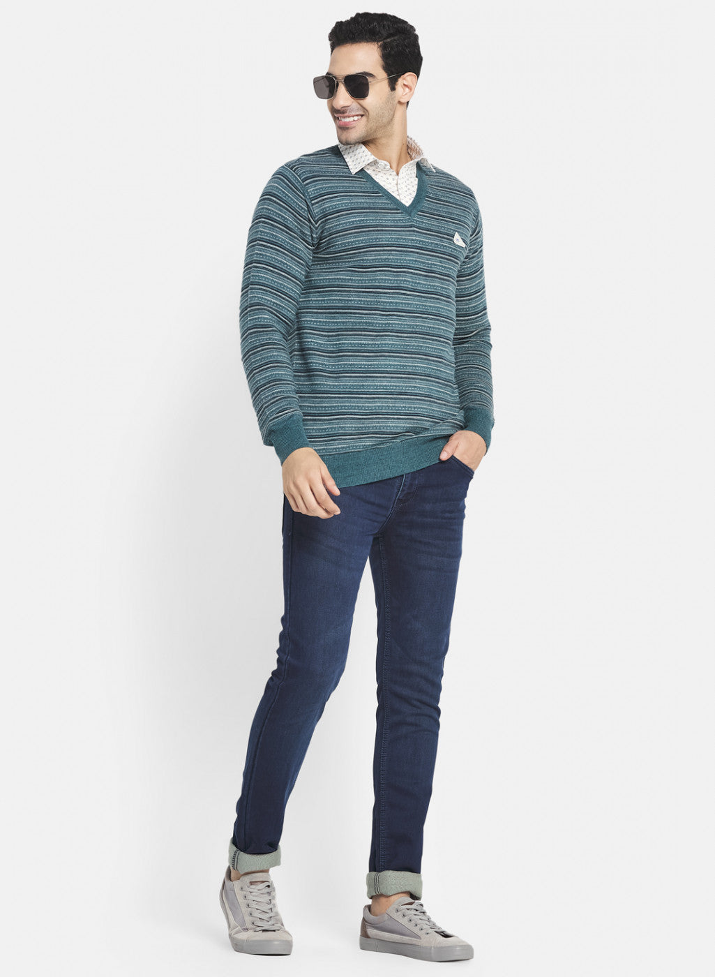 Men Blue Jaquard Pullover