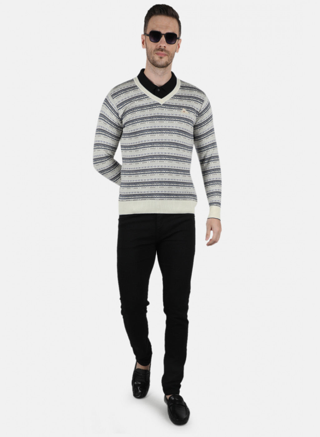 Men Off White Jaquard Pullover