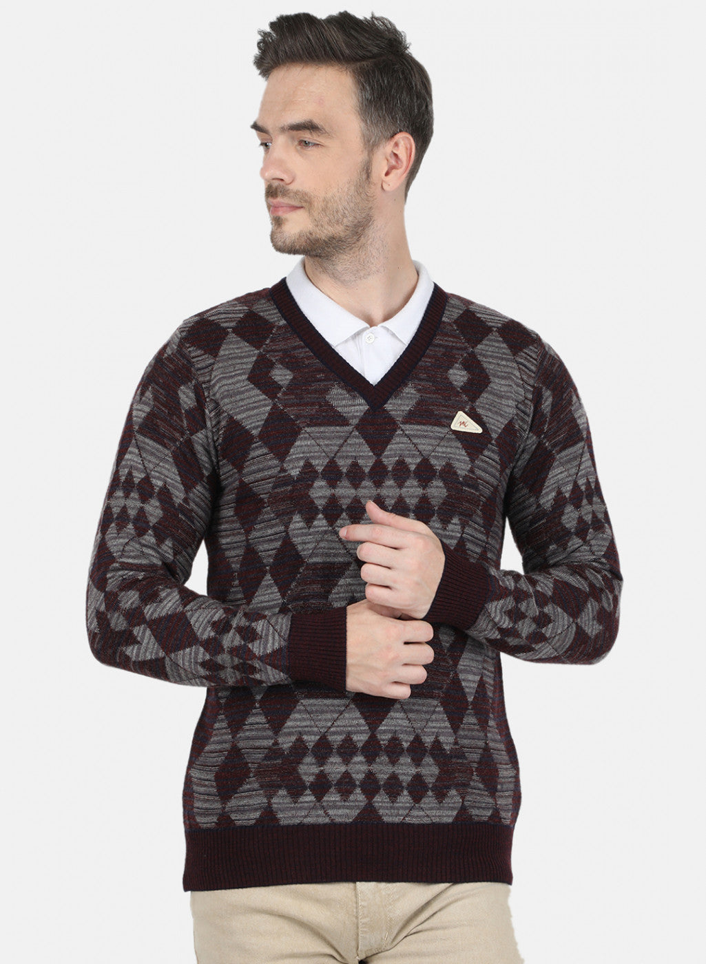 Men Maroon Self Design Pullover